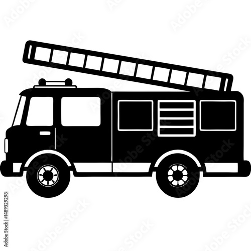 Fire truck with ladder silhouette vector illustration