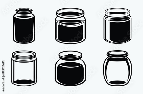 Glass jar silhouette, Mason jar icon, Jar container vector, Black jar graphic, Empty jar shape