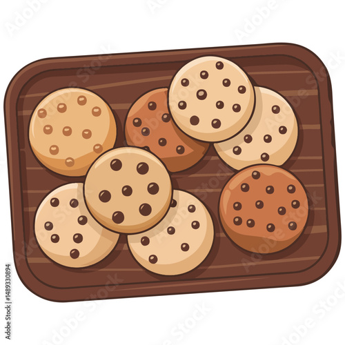 Wooden tray with butter cookies and chocolate candies