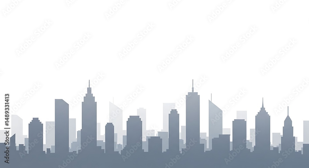 Fototapeta premium New York City urban skyline panorama with downtown skyscraper architecture and office building silhouettes at night