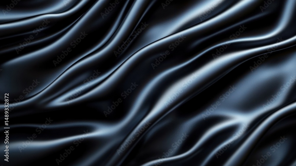Obraz premium Close-up of smooth, flowing black silk fabric with soft highlights and deep shadows creating elegant, wavy textures
