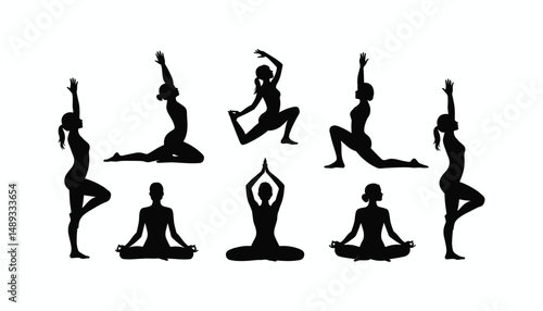 Harmony in Motion: A collection of yoga poses is captured, conveying inner peace and mindfulness through body postures and movements.
