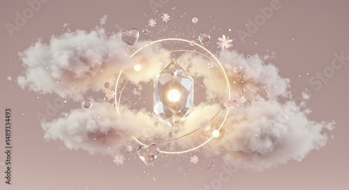 Ethereal Crystal Dreamscape with Clouds and Light