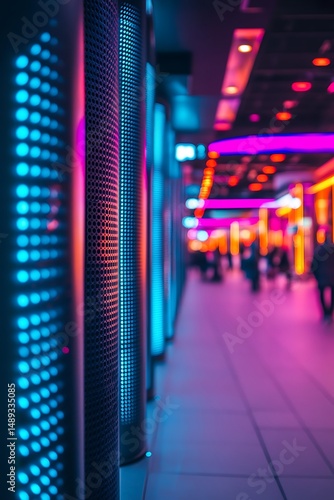 Vibrant neon-lit hallway