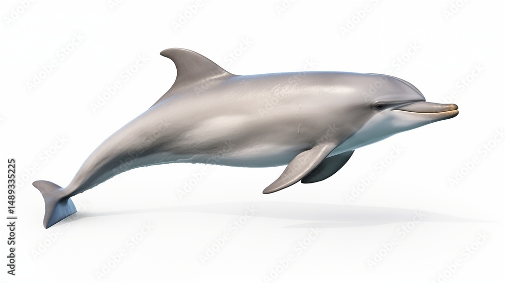Fototapeta premium A beautiful grey bottlenose dolphin gracefully posed on an isolated white background 