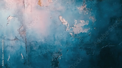 Textured blue pink wall background peeling paint grunge abstract design