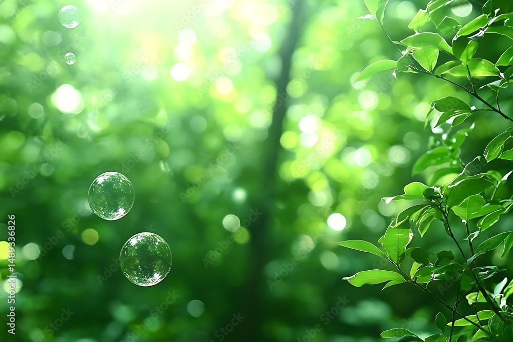 Fototapeta premium Lush green foliage with bubbles