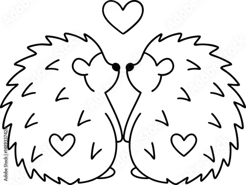 Cute hedgehog couple with hearts, symbolizing love and affection