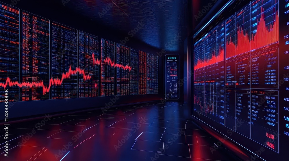 Obraz premium Stock market trends illustration flat design front view theme financial forecasting animation Complementary Color Scheme. 