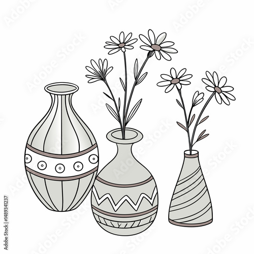 A set of Clay Flower  Vases white background