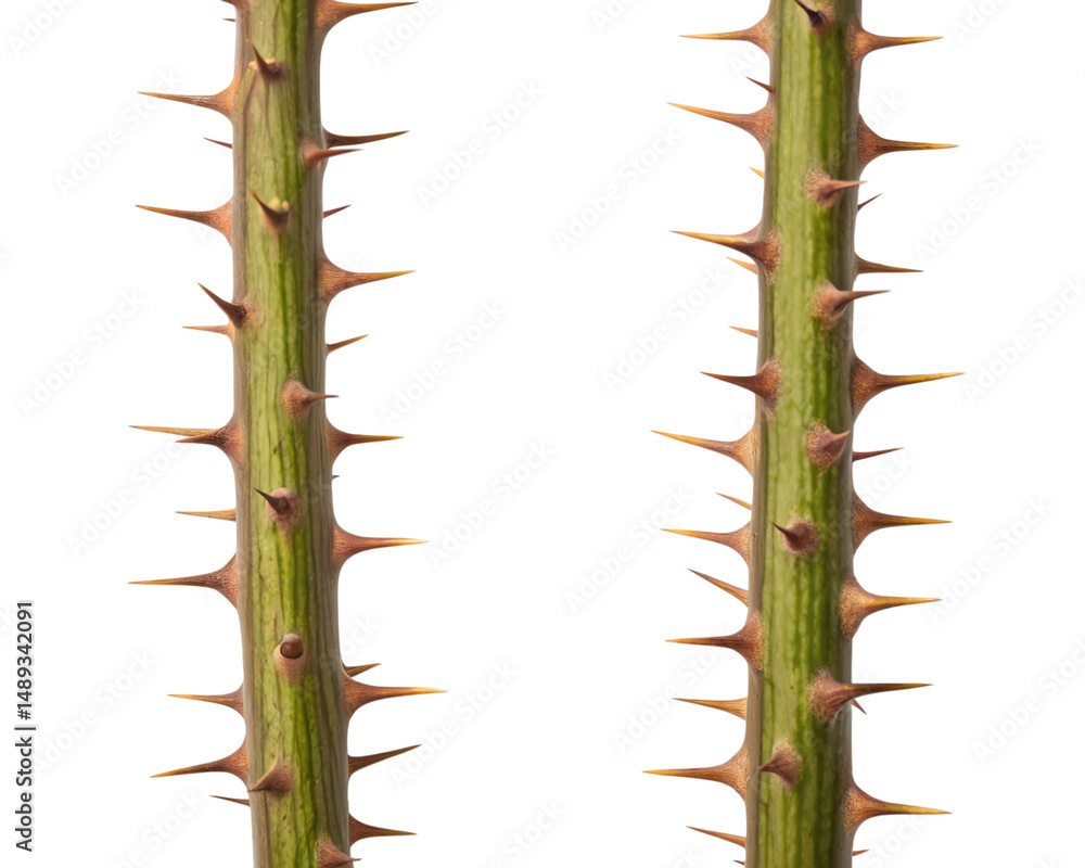 Stem of rose bush with thorns isolated on transparent background Generative AI Stem of rose bush with thorns isolated on transparent background Generative AI