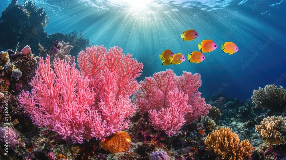 Naklejka premium Vibrant Coral Reef with Tropical Fish.