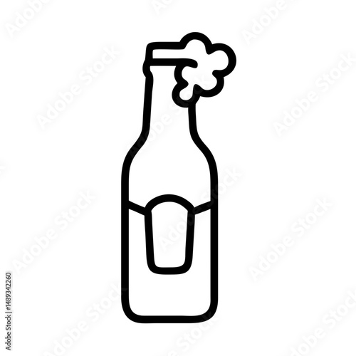 Cold beverage bottle with steam and foam in minimal line art style  