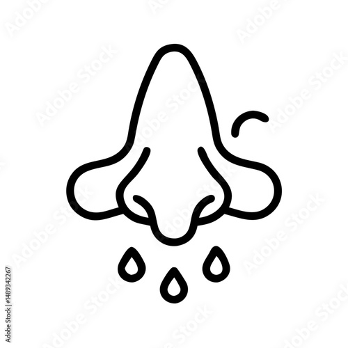 Outline of a nose with runny drops illustrating Medical Vector Icons  