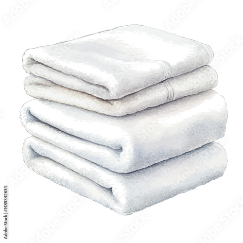 Set Of Fluffy White Towels Neatly Folded, watercolor painting vector, high quality, isolated on a white background.