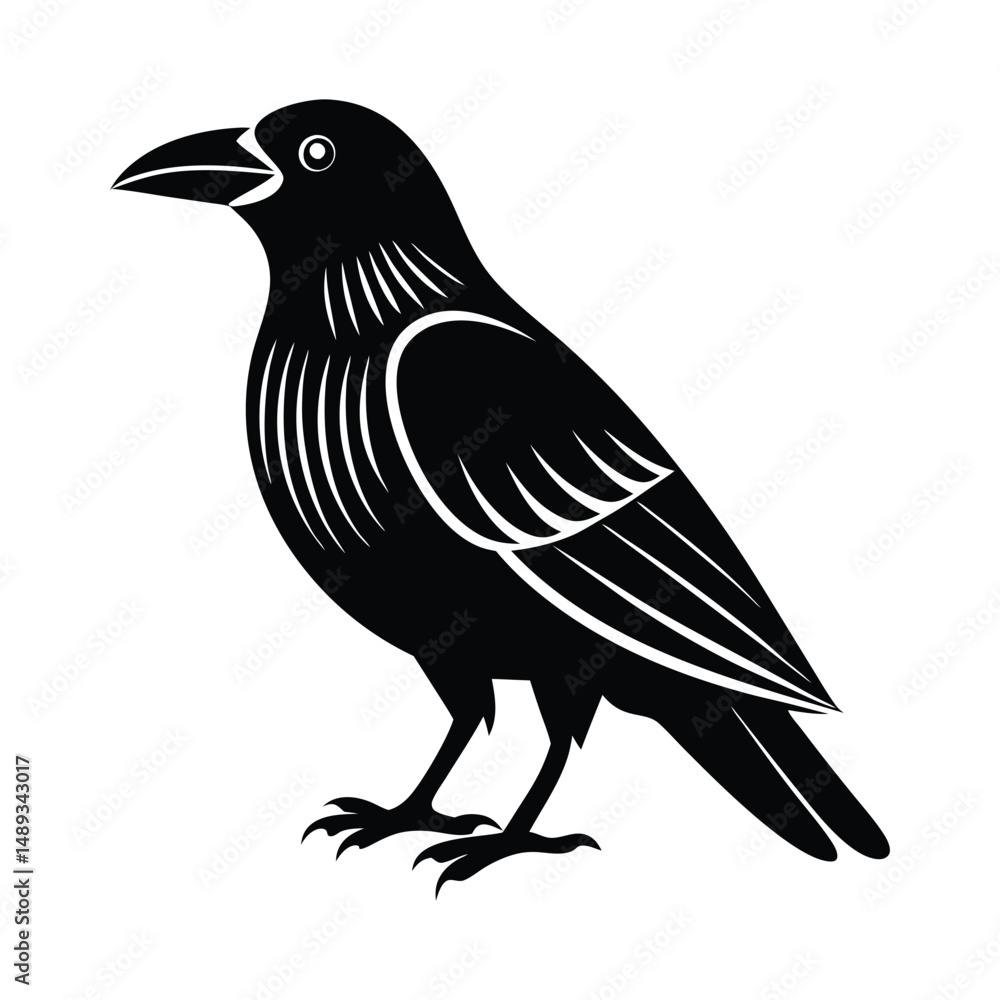 Fototapeta premium crow isolated on white, crow vector illustration, petvector art, crow silhouette, animal vector icon, crow line art, eps 