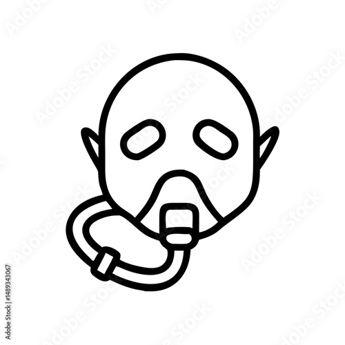 Line drawing of an oxygen mask on a face with ears for medical use  