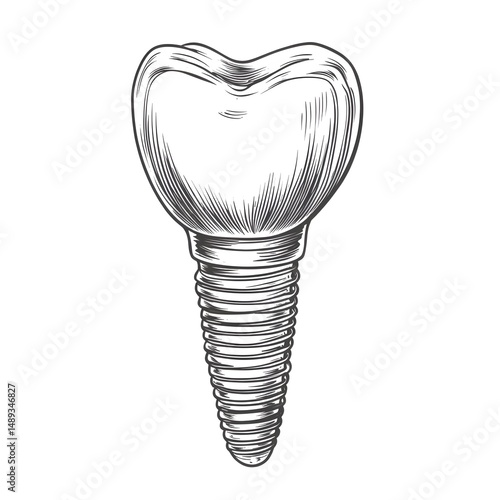 Professional hand-drawn sketch of a tooth implant concept on a white background