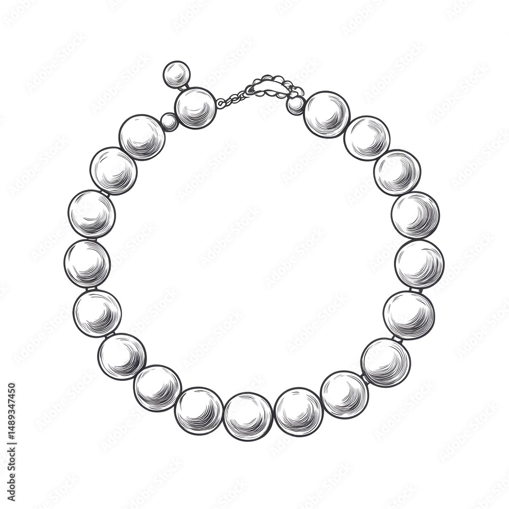 Fototapeta premium Elegant Hand-Drawn Pearl Bracelet Sketch Symbol Isolated on White Background
