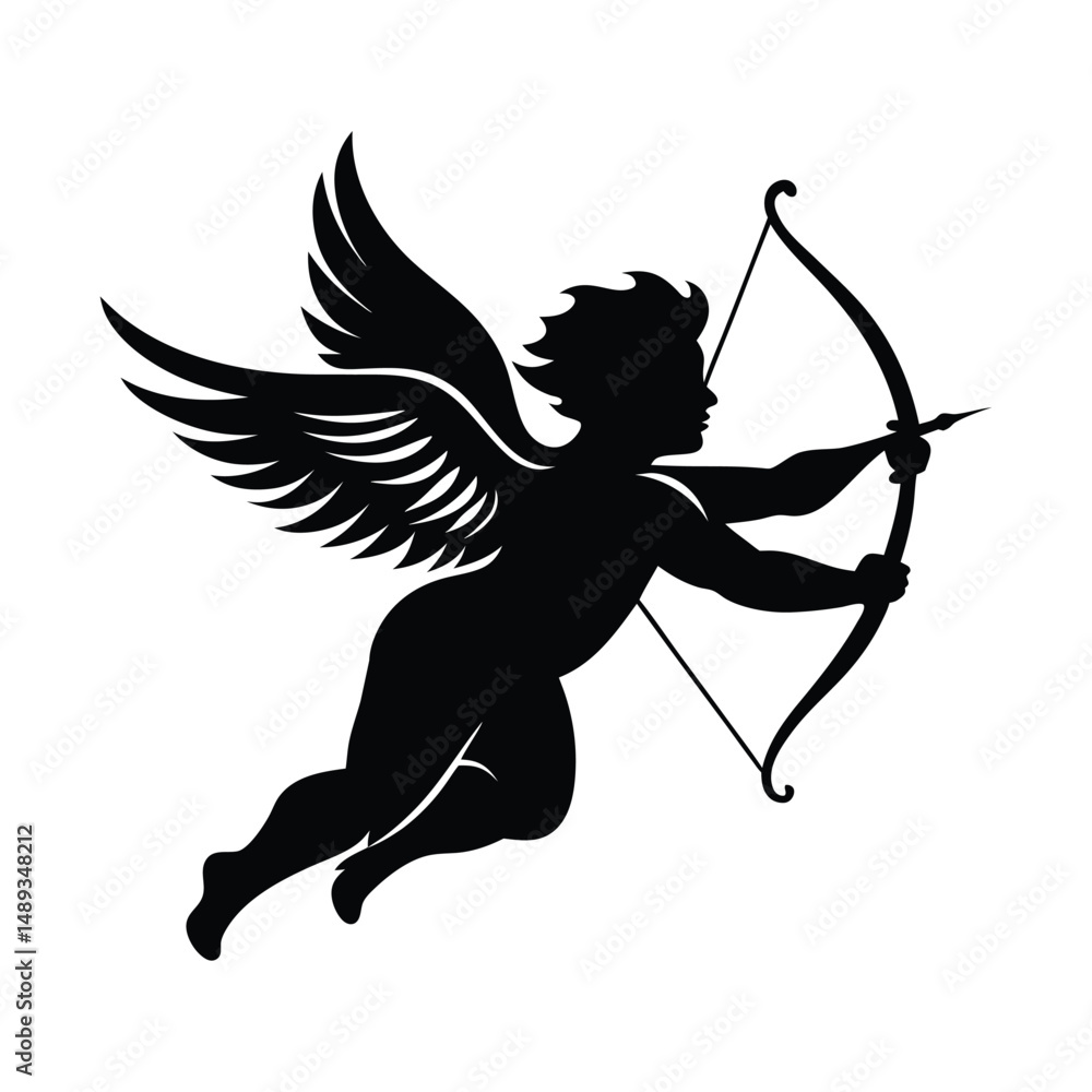 Cupid with Bow and Arrow silhouette vector illustration
Cupid with Bow and Arrow silhouette vector illustration