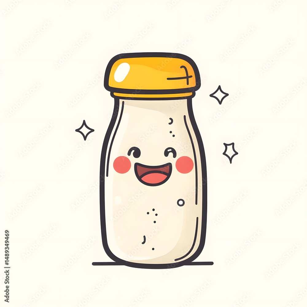 Cute and Cheerful Baby Milk Bottle Cartoon Vector Design for Childcare Products Cute and Cheerful Baby Milk Bottle Cartoon Vector Design for Childcare Products