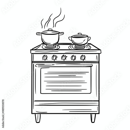 Cooking stove with steaming pots in a kitchen setting  