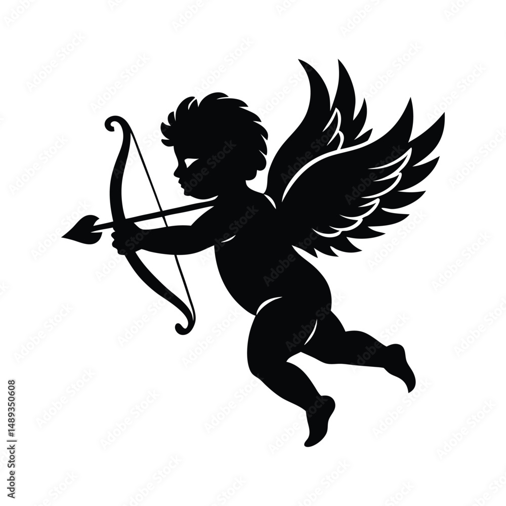 Cupid with Bow and Arrow silhouette vector illustration
Cupid with Bow and Arrow silhouette vector illustration
