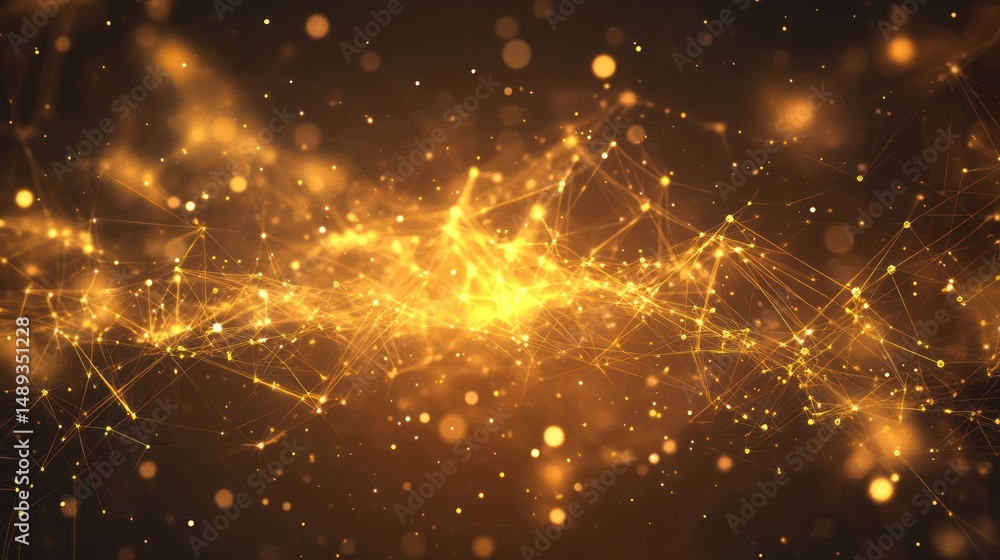 Fototapeta premium Golden energy flow, abstract background, glowing particles