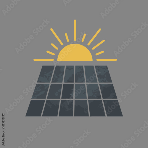 Solar panels with the sun rising in a minimalist design  