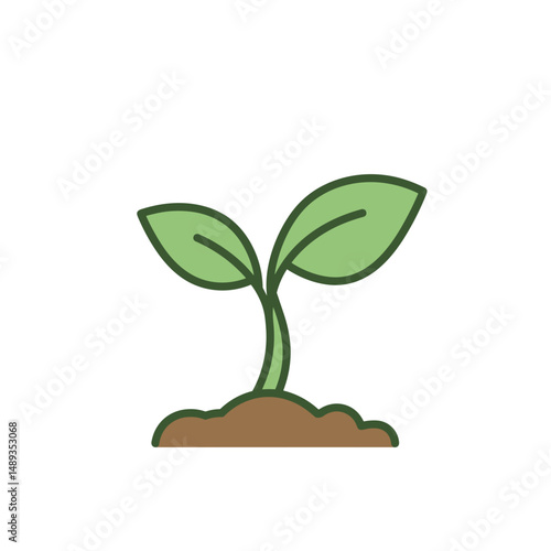 Young plant sprouting from soil in minimalistic style for growth  