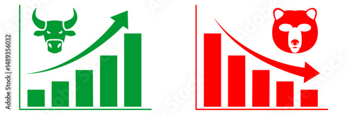 Bull and bear graph vector for market trends, stock investment, and financial strategy. Ideal for bullish growth, bearish decline, and investment market direction illustration.