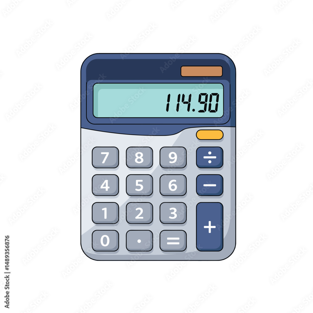 Calculator displaying number 114.90 in modern flat design Calculator displaying number 114.90 in modern flat design