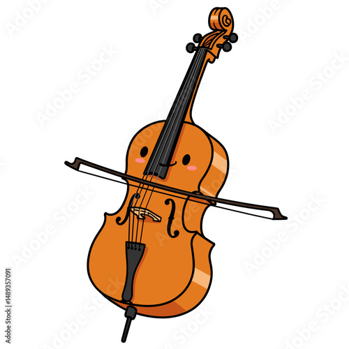 Cartoon violin with a cheerful expression against a white background  