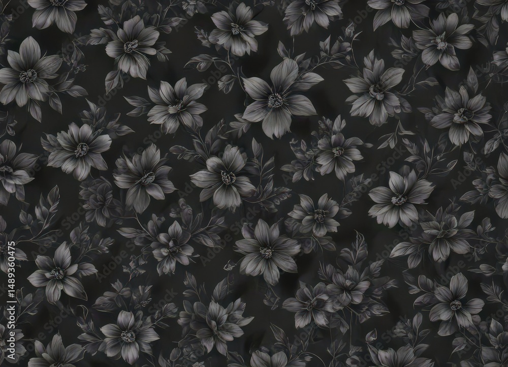 Obraz premium Elegant small-scale charcoal floral repeat, perfect for diverse applications , design, delicate