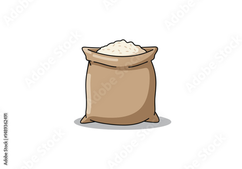 Bag of rice on floor in simple illustration style  