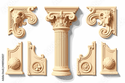 Architectural decorative molds including columns and ornaments  