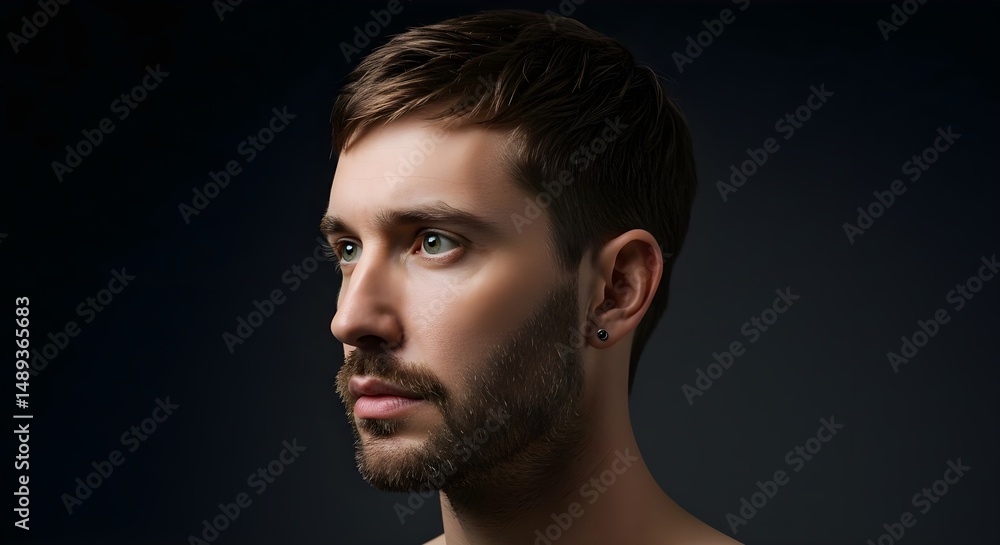 Portrait of a Young Man with Short Hair and Intense Expression Portrait of a Young Man with Short Hair and Intense Expression