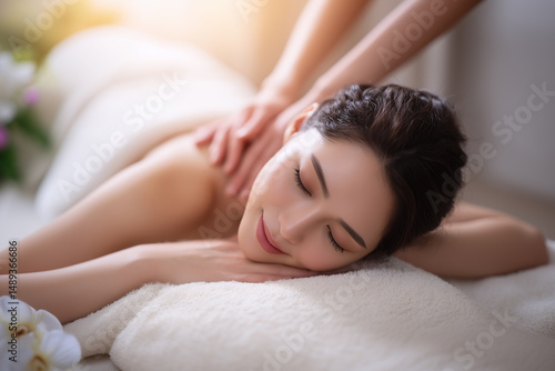 背中のマッサージを受ける女性