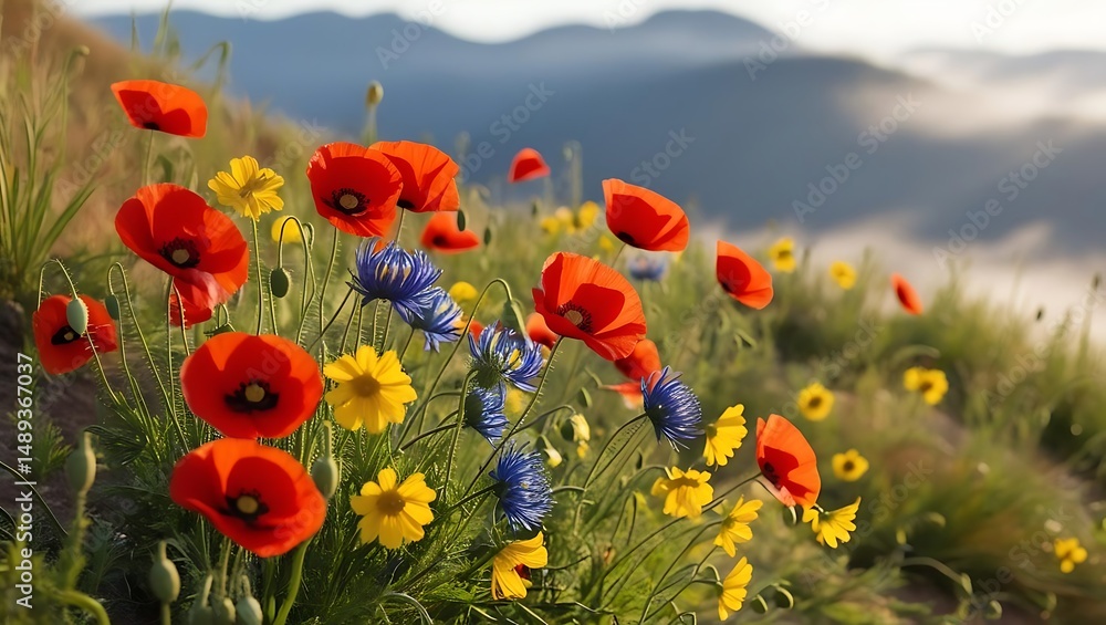 Obraz premium field of poppies and sky
