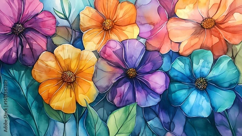 Wallpaper Mural Colorful floral watercolor painting Torontodigital.ca