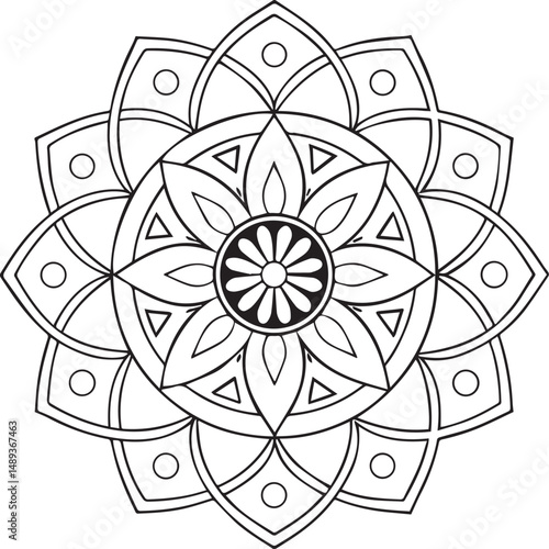 Flower Mandala Coloring Template – Intricate Symmetrical Pattern