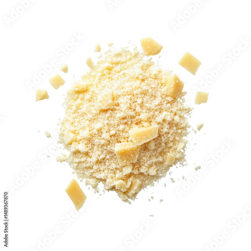 Grated Parmesan Cheese with Chunks, Isolated on Black Background
