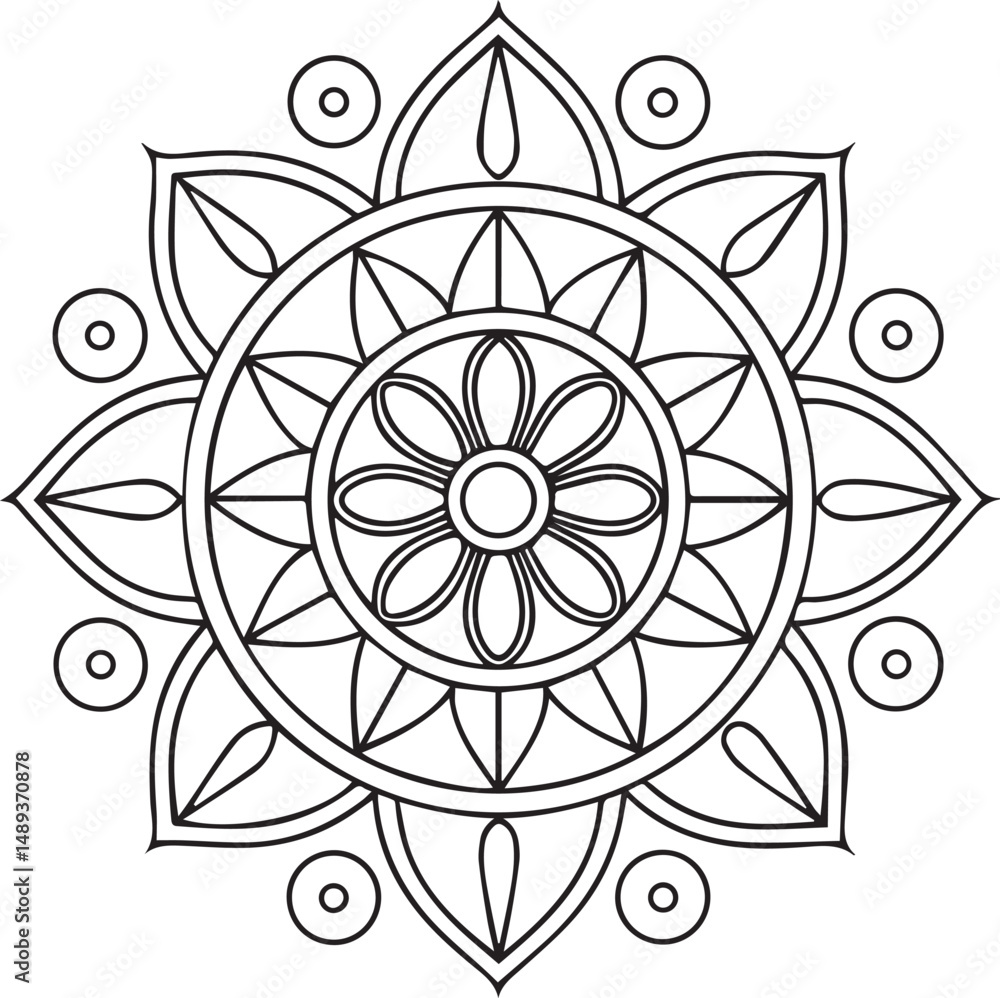 Flower Mandala Coloring Template – Intricate Symmetrical Pattern Flower Mandala Coloring Template – Intricate Symmetrical Pattern