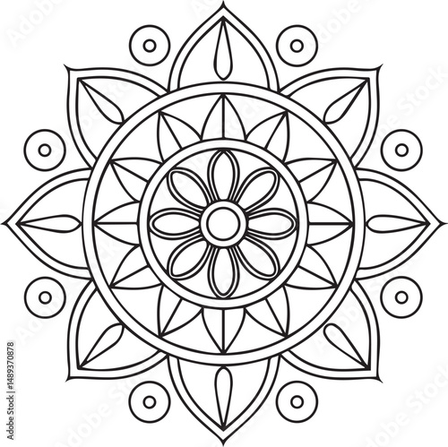 Flower Mandala Coloring Template – Intricate Symmetrical Pattern