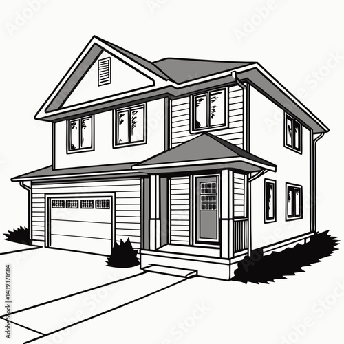Two story house suburban home family home real estate illustration