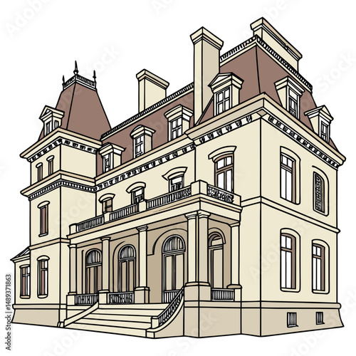 Grand victorian mansion architectural drawing elegant home design