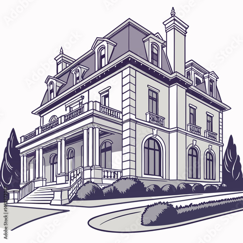 Grand victorian mansion architectural illustration home design