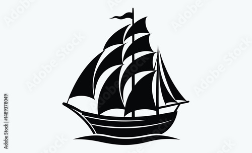 Sailing ship silhouette, Sailing ship illustration, Vintage sailboat vector, Ocean ship graphic, Nautical vessel silhouette, Tall ship icon