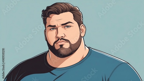 Plus size man Looking directly at the camera with a bold, assertive stare background