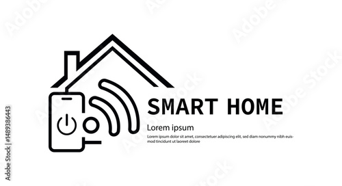 Smart Home Automation Icon Vector, Connected House Symbol, Wireless Control Graphic, IoT Home Outline, Mobile App Integration Illustration, Home Security & Energy Management UI Element